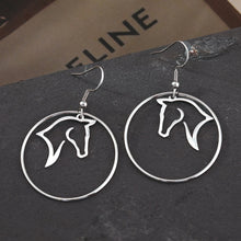 Load image into Gallery viewer, Geometric Circle Horse Pendant Earrings

