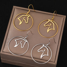 Load image into Gallery viewer, Geometric Circle Horse Pendant Earrings
