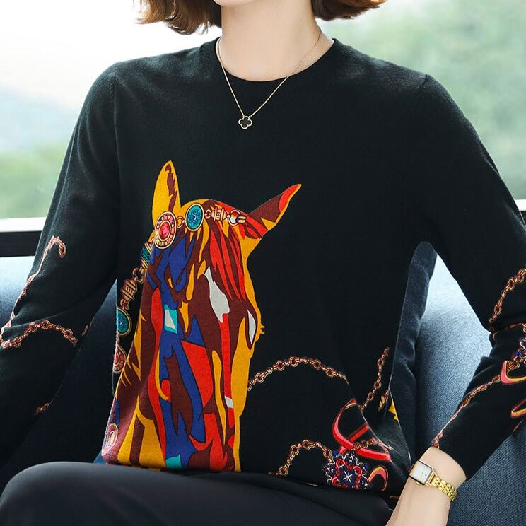 O-Neck horse printing Sweater