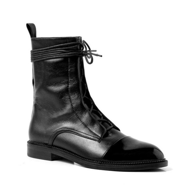 leather tip low heel Martin boot