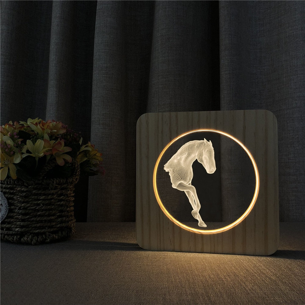 Horse Style Acrylic Wooden Night Lamp