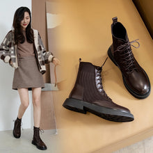 Load image into Gallery viewer, Leather Round Toe Low Heel Boots
