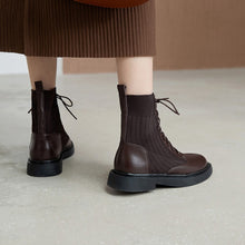 Load image into Gallery viewer, Leather Round Toe Low Heel Boots
