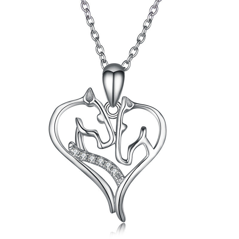 925 Silver Double Horse Head Necklace