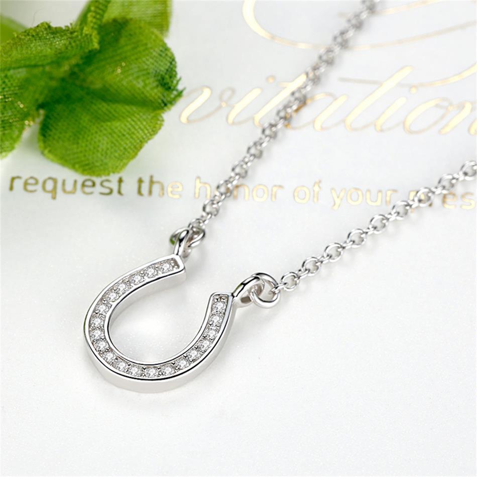 Sterling Silver Letter U Diamond Pendant Necklace