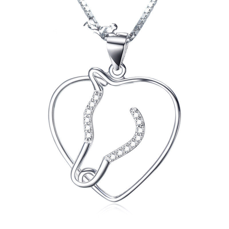 925 Silver Heart Shaped Horse Head Necklace