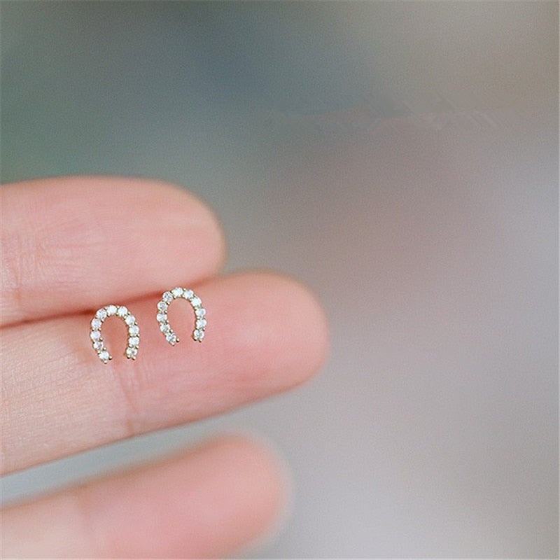 925 Sterling Silver Crystal Horseshoe Earrings