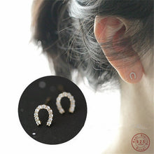 Load image into Gallery viewer, 925 Sterling Silver Crystal Horseshoe Earrings
