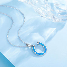Lade das Bild in den Galerie-Viewer, Silberne blaue Hufeisen-Anhänger-Opal-Halskette
