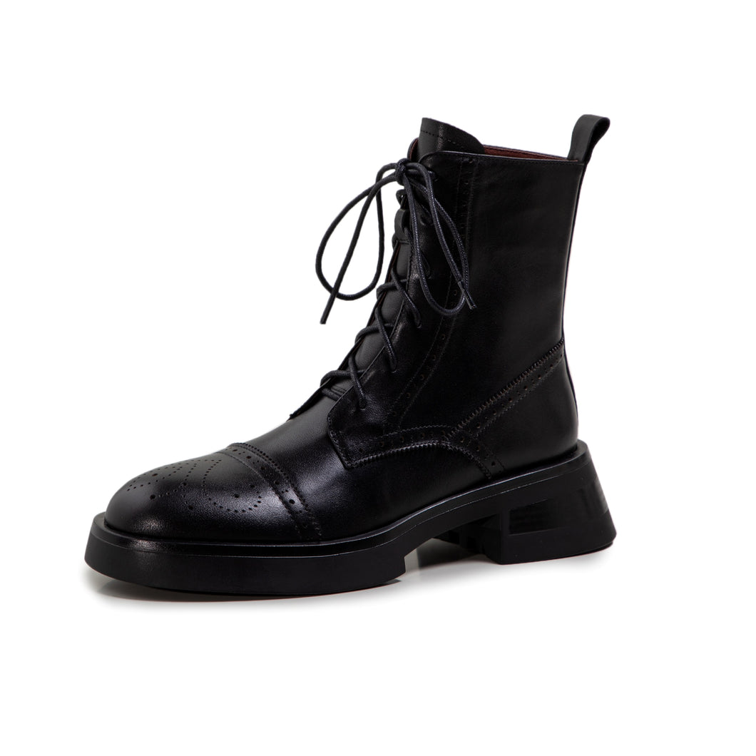 Genuine Leather Casual Lace-Up Ankle Boots