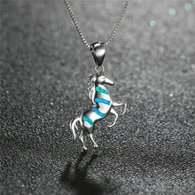 Load image into Gallery viewer, Boho White Blue Opal Horse Necklace
