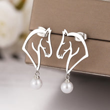 Load image into Gallery viewer, Line Horse Pearl Charms Earrings
