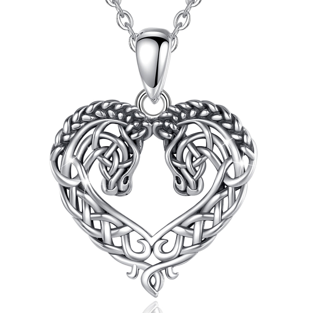 925 Silver Heart Shape Horse Necklace