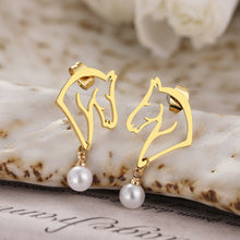 Load image into Gallery viewer, Line Horse Pearl Charms Earrings
