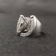 Load image into Gallery viewer, 925 silver horseshoe horse head zodiac ring
