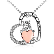 Lataa kuva Galleria-katseluun, S925 Sterling Silver Heart Horse Necklace
