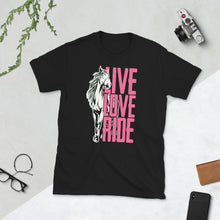 将图片加载到图库查看器，live love Ride 中性 T 恤
