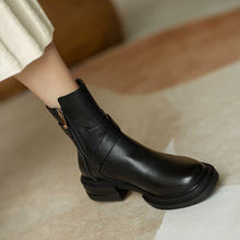 Load image into Gallery viewer, Round Toe Thick heel Ankle Boots
