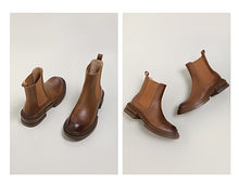 Load image into Gallery viewer, Round Toe Thick Heel Leather Boots
